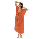 Women'S Crochet Patchwork V-Neck Slit Sexy Long Dress Beach Cover-Up Dress