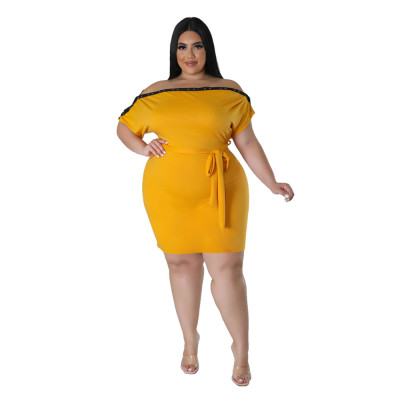 Plus Size Women Summer Solid Off Shoulder Dress