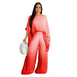 Women Casual Ombre Tie Dye Bat Sleeves Top and Pant Two-Piece Set
