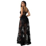 Women Solid Embroidered See-Through Non-Stretch Strap Dress