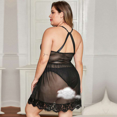 Plus Size Women lace Halter Neck Nightdress Sexy Lingerie
