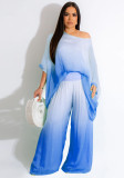 Women Casual Ombre Tie Dye Bat Sleeves Top and Pant Two-Piece Set