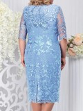 Plus Size Women Patchwork Embroidered Lace Dress