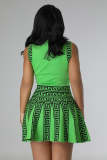 Women fashion sleeveless print pleated dress