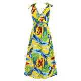 Women Hawaiian Beach Print Maxi Dress