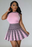 Women fashion sleeveless print pleated dress