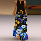 Summer Women Printed V-Neck Sleeveless Dress