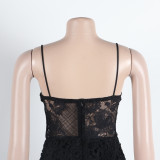 Women Sexy Sleeveless See-Through Lace Patchwork Halter Dress