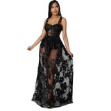 Women Solid Embroidered See-Through Non-Stretch Strap Dress