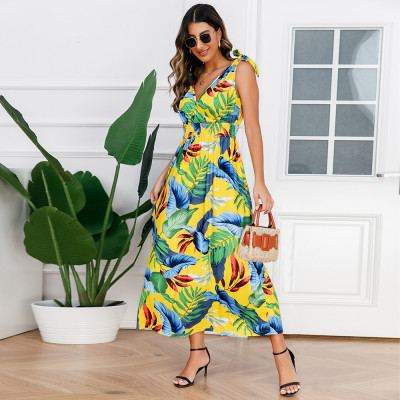 Women Hawaiian Beach Print Maxi Dress