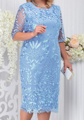 Plus Size Women Patchwork Embroidered Lace Dress