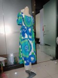 Women Summer Puff Sleeve Printed Loose Long Dress