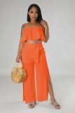 Women Summer Crop Top and Slit Pant Two-Piece Set