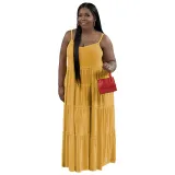 Summer Plus Size Women's Solid Color Sexy Camisole Pleated Patchwork Fashion Casual Dress