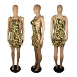 Women's Sexy Fashion Nightclub Tie Low Back Sleeveless Leopard Dress