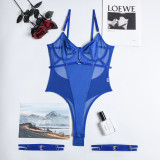 Sexy jumpsuit summer girl mesh buckle Patchwork Low Back underwear with leg ring