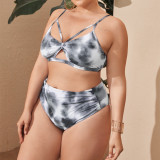 Women's Bikini Tie Dye Gradient Sexy Cutout High Waist Two Pieces Plus Size Swimsuit
