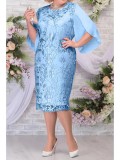 Plus Size Women's Plain Lace Embroidered Chiffon Patchwork Women's Chic Bodycon Dress