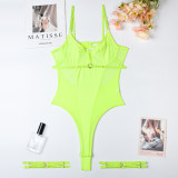 Sexy jumpsuit summer girl mesh buckle Patchwork Low Back underwear with leg ring