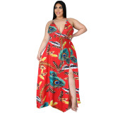 Women's Bohemian Floral Dress Low Back Slit Deep v Plus Size Maxi Dress