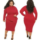 Classic Autumn Winter Women's Plus Size Dress Bow Knot Long Sleeve Dress