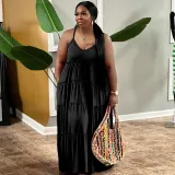 Summer Plus Size Women's Solid Color Sexy Camisole Pleated Patchwork Fashion Casual Dress