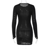 Women's Spring Summer Fashion Sexy Solid Color Ripped Long Sleeve Bodycon Dress