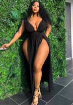 Plus Size Solid Color Sexy Dress Slit Maxi Dress