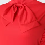 Classic Autumn Winter Women's Plus Size Dress Bow Knot Long Sleeve Dress