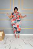 Plus Size Multi-Color Graphic-Print Slim Fit Two-Piece Set