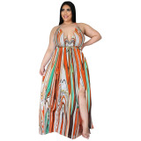 Women's Bohemian Floral Dress Low Back Slit Deep v Plus Size Maxi Dress