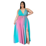 Women's Bohemian Floral Dress Low Back Slit Deep v Plus Size Maxi Dress