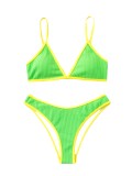 Colorblock Ribbed Triangle Cup Sexy Two Piece Bikini Swimsuit