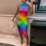 Sexy Sleeveless Slim Printed Bodycon Nightclub Dresses