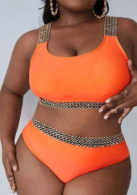 Sexy Orange Two Pieces Plus Size Swimsuit Women's Sexy Bikini Swimwear