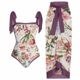 French Retro One-Piece Slim Fit Swimsuit Skirt Two Piece Set Holidays Beach Spa Swimwear