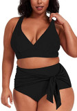 Sexy Solid Lace-Up Two Pieces Plus Size Swimsuit