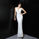 Elegant Sequins Formal Party Evening Dress Sexy Long Slim Fit Bridal Dress