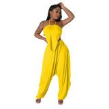 Women's Sexy Solid Color Halter Backless Tank Top Harem Pants Two-Piece Set