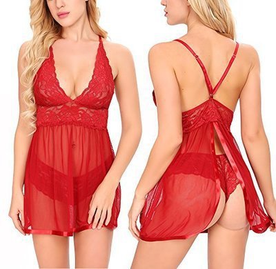 Erotic Lingerie Sexy Plus Size Mesh Halter Neck Nightdress