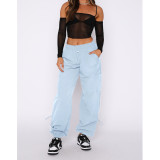 Women's Loose Lace-Up Multi-Pocket Stretch Cargo Casual Pants