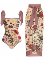 French Retro One-Piece Beach Spring Swimsuit Skirt Two-Piece Set