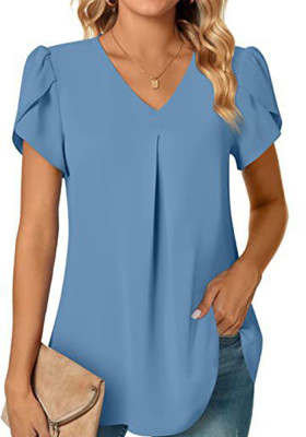 Summer Simple Women's V-Neck Short Sleeve Elegant Lady Shirt