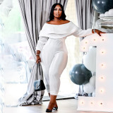 Women's Plus Size Loose Ruffle Off Shoulder Ribbed Jumpsuit