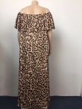 Plus Size Off Shoulder Oversized Leopard Loose Dress