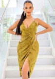 Sexy Sequin Strap Slit Dress Nightclub Dress