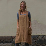 Spring Linen Apron Long Apron Loungewear Loose Long Dress