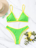 Colorblock Ribbed Triangle Cup Sexy Two Piece Bikini Swimsuit