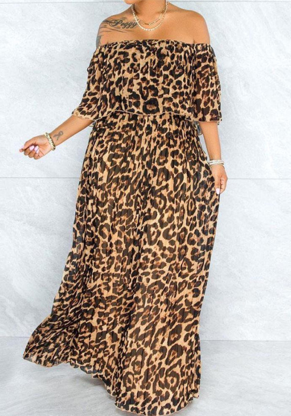 Plus Size Off Shoulder Oversized Leopard Loose Dress