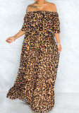 Plus Size Off Shoulder Oversized Leopard Loose Dress